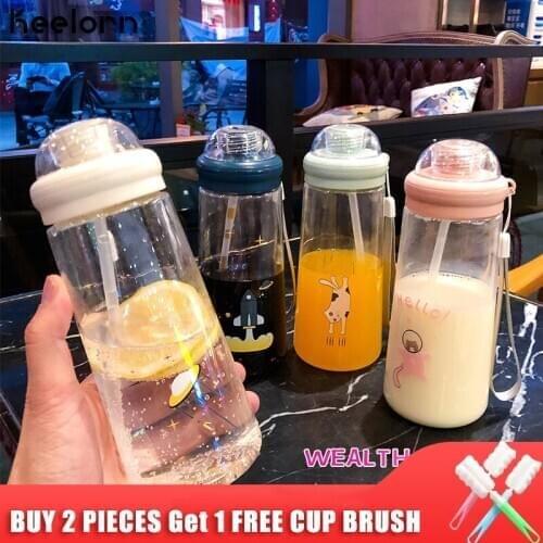 Keelorn Creative Spaceship Plastic Bottle Cute Leakproof Straw Cups with Rope 500ml Large Capacity Outdoor Sports Travel Teacup