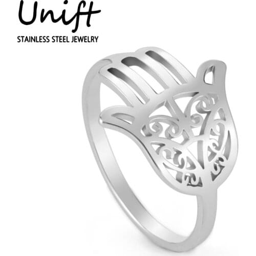 Unift Lucky Hamsa Fatima Ring Stainless Steel Jewelry Vintage Religion Men Women Amulet Accessories Christian Muslim Hot Sale