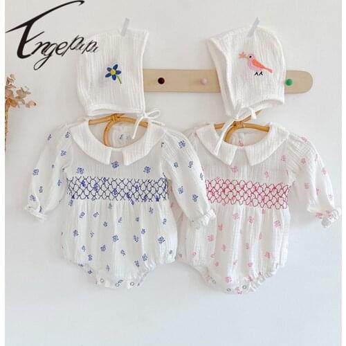 Engepapa Korean Style Infant Baby Girls Printing Bodysuits+Hat Spring Autumn Newborn Baby Girls Cotton Long Sleeve Jumpsuit