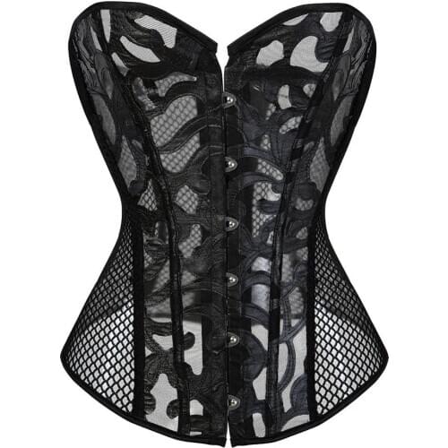 Women 12 Steel Boned Waist Trainer Corset Mesh Bodysuit Plus Size Bustier Slimming Belly Sheath Tummy Control Push Up Corsette