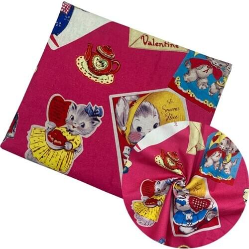 Beautiful Digital Printing 100% Cotton Fabric Red Bottom Cartoon Cat Pattern Sewing Material Children Fabric Diy Shirt Clothing