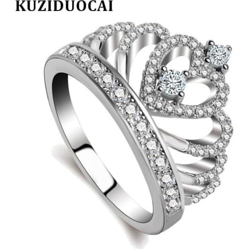 Kuziduocai New Fashion Jewelry Stainless Steel Zircon Imperial Crown Wedding Bride Rings For Women Gift Anillos Mujer Anel R-197