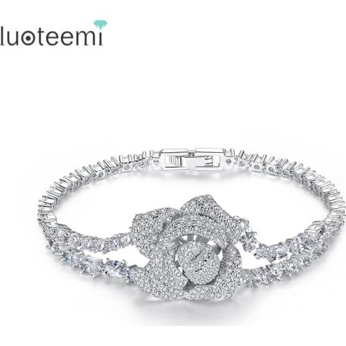 LUOTEEMI 2021 New Trendy Rose Chain Women Bracelet Classic Cubic Zirconia CZ Bracelet For Female Jewelry Gift