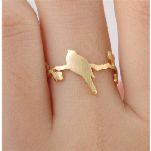 Fashion The Branches Bird Rings For Women Gold White Rose Three Color Optional