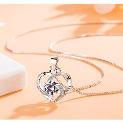 Fashion Wedding Necklaces for Brides Jewelry Gifts Blue Heart Cubic Zirconia Pendants Necklace Women Gifts