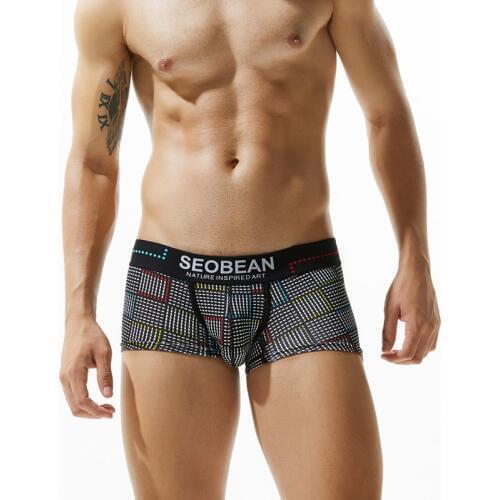SEOBEAN Mens Underwear Boxer Shorts 100% Cotton Men Trunks Boxers Sexy Low-waist Boxer Wear Man Underpants