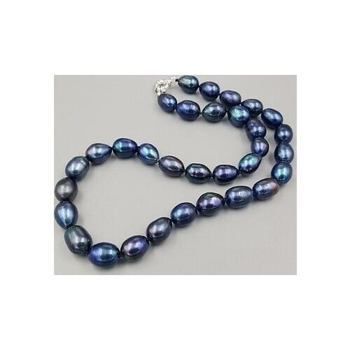 New 9-10mm baroque tahitian black blue Color Freshwater pearl necklace 18"