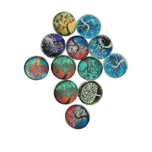New arrive 100pcs/lot 18mm random color glass life tree snap button for snap bracelet Ginger Snaps Jewelry