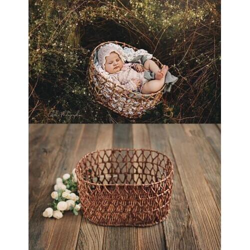 Oval hollow grass woven basket basket frame frame container to receive full moon baby photo neonatal photography props