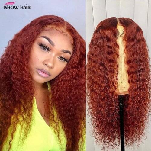 Ishow Hair Brazilian Ginger Orange Wig Human Hair Colored Curly Lace Front Human Hair Wigs Transparent Lace Front Curly Wigs