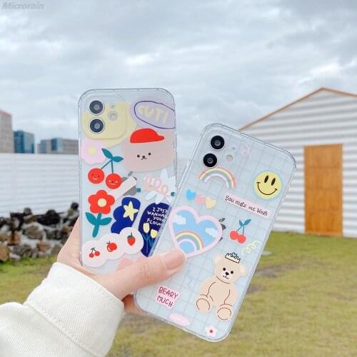 The Smiling Bear And Red Hat Bear Transparent Silicone Case For iPhone 12 11 Pro Max 7 8 Plus XR X SE 2020 TPU Soft Cover Funda