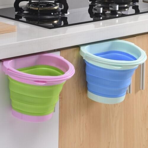 Folding Waste Bin Kitchen Cabinet Door Hanging Storage Bucket Car Trash Can Folding Portable Trash Can Garbage Car Trash