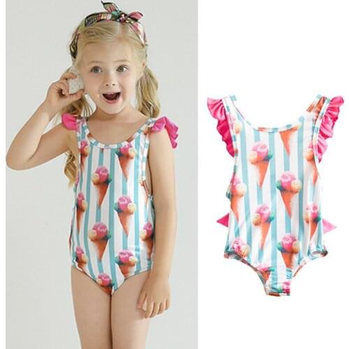 Newborn Baby Girls One Piece Swimsuit Print Swimming Bathing Suit Toddler Kids 1 2 3 4 Year Swimwear Children Beach Clothes