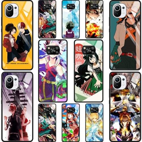 Phone Glass Case For Mi Poco X3 NFC 10T 9T Note 10 11 Pro Lite Ultra 11i F3 Transparent Fitted Fundas My Hero Academia