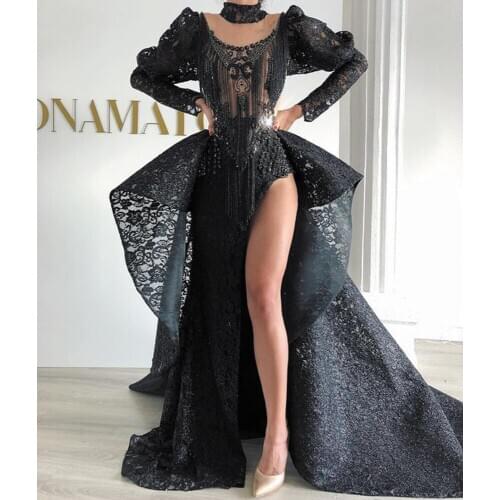 SuperKimJo Abendkleider Black Sparkly Prom Dresses 2020 High Neck Vintage Elegant Sexy Prom Gown 2021 Robe De Soiree