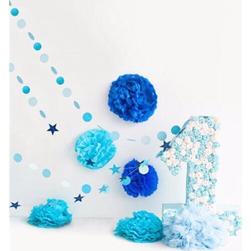 TR Photography Background Blue Paper Flowers Backdrop White Wall Baby 1st Birthday Backdrops for Photo Studio Props