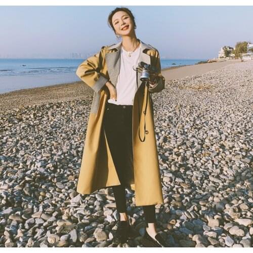 Womens Windbreaker Spring Autumn Lapel New Khaki Big Size Jacket Cotton Ladies Long Cloak Female Casual Wear A Belt Trench Coat