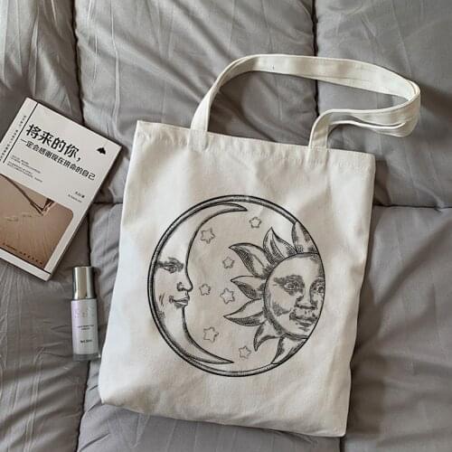 Ins Vintage Mythical Sun Cartoon Printed Ins Large-capacity Canvas College Cute Canvas Bag Shoulder Bag Tote Bags Handbag