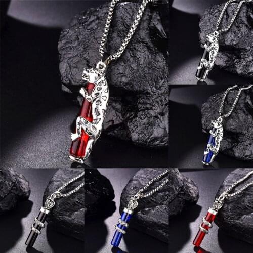Vintage Dragon Pillar Silver Color Pendant Necklace Blue Red Black Resin Women Men Sweater Chain Necklaces Jewelry Collar Mujer