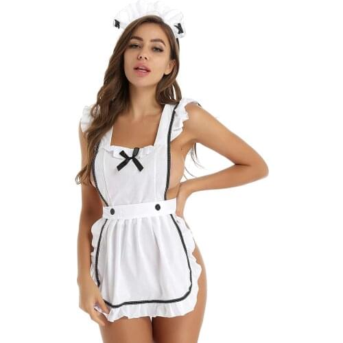 Women Sexy Maid Uniform Set Lingerie Cosplay Apron Babydoll Dress Headband Outfits Cute Dress Cosplay Costume