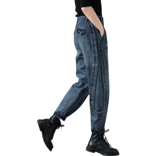 2021 Women Streetwear Pleated Mom Jeans High Waist Loose Slouchy Jeans Pockets Boyfriend Pants Casual Ladies Denim Trousers