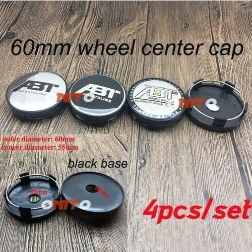 4pcs/set ABT Logo Sticker Emblem 60mm 2.36inch Wheel Center Centre Cap ABS Black Base Dust-proof Car Styling Cover Wheel Hubcap