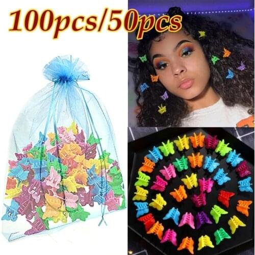 50/100 PCS Cute Mixed Color Hair Claws for Girls Hair Accessories Hair Clamps Kids Baby Mini Hairpins Butterfly Hair Clips