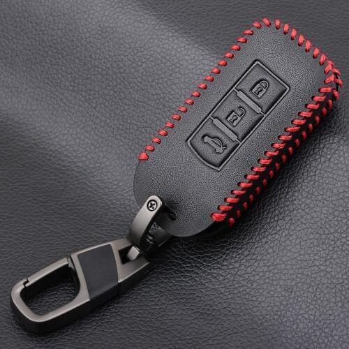 Car keychain Leather Key Cover Cases For Mitsubishi Outlander Lancer 10 Pajero Sport ASX RVR L200 3 Buttons Smart Key
