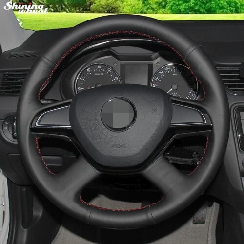 BANNIS Black Leather Car Steering Wheel Cover for Skoda Octavia 2015-16 Fabia 2014 Rapid 2013-15 Superb 2013-2016 Yeti