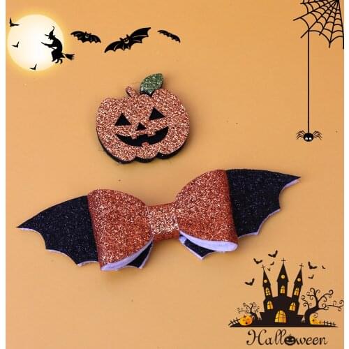 Cheer Bows 2pcs Cartoon Hair Bows Glitter Halloween Bat Wing Pumpkin Hairgrips Clips For Girls Kids Party Hairpins Accessories