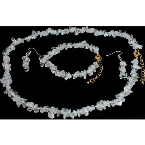 Free Shipping 6-8mm White Rock Crystal Natural Gems Women Chockers Necklace Bracelet Jewellry Set 17.5" 7-8"