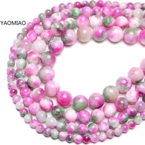 Pink Green Round Beads 6/8/10/12 mm 10 pieces/pack Smooth Natural Gem Stone Beads for DIY Jewelry making Necklace supplies 1853