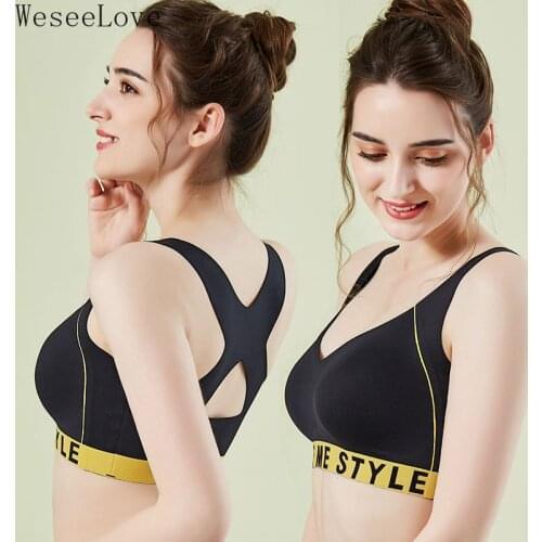 WeseeLove New M~5XL Plus Size Seamless Sports Bra Women Push Up Wireless Ladies Bralette Removable Pad Tops Bra Large Big Size
