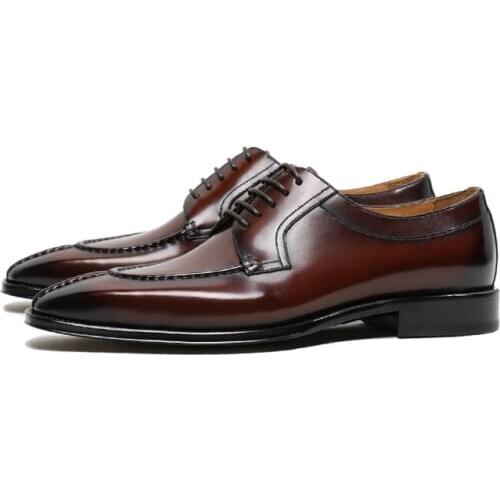 Italian Genuine Leather top grade Formal brown business Mens shoes Goodyear Handmade derby Shoes Lace up Fashion Shoes Men