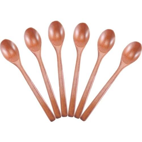 Wooden Spoons, 6 Pieces Wood Soup Spoons for Eating Mixing Stirring, Long Handle Spoon Kitchen Utensil