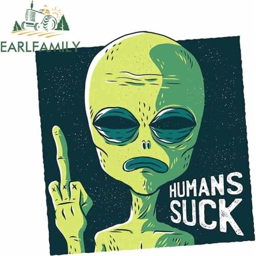 EARLFAMILY 13cm x 12.4cm for Humans Suck Alien Anime Car Stickers Personality Vinyl MaterialVAN Decal Creative RV Vinyl Car Wrap