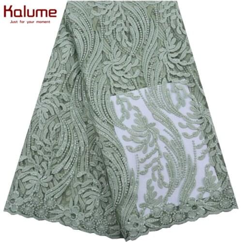 Kalume Latest African Lace Fabric With Sequins French Milk Silk Lace Fabric Embroidery Milk Silk Lace For Nigerian Party F2104