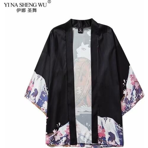 Japanese Style Kimono Shirt Cherry Blossom Print Robe Traditional Cardigan Harajuku Women Men Sunscreen Haori Cosplay Yukata Top