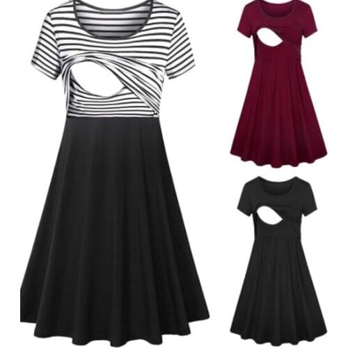 2021 Summer Breastfeeding Womens Pure Color Striped Polka Dot Breastfeeding Pregnant Women Maternal Nursing Service