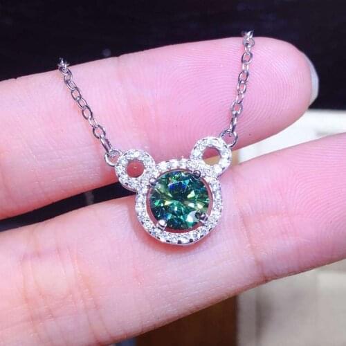 Cute Bear 2ct Lab Diamond Pendant Real 925 Sterling Silver moissanite Wedding Pendants Choker Necklace For Women Bridal Jewelry