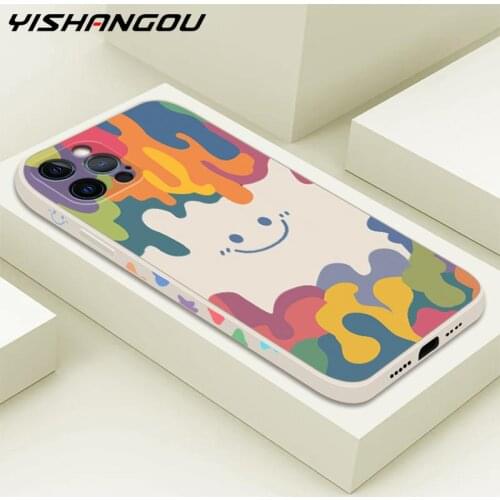 Cute Cartoon Smiley Phone Case For iPhone 12 11 Pro MAX MINI X XS XR 8 7 6 6S SE 2020 Watercolor Smile Face Silicone Soft Cover