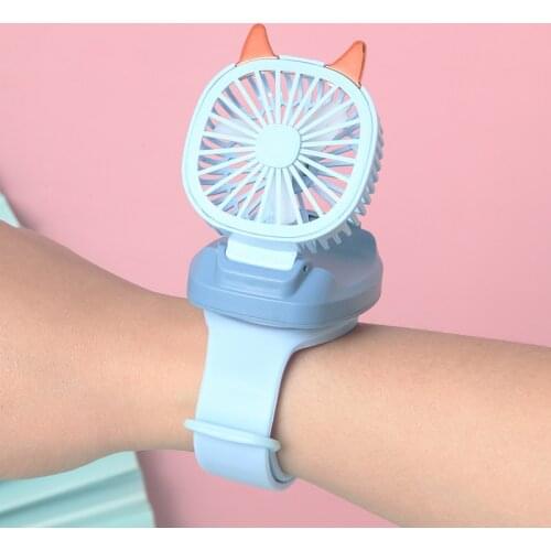 USB Mini Watch Fan Portable Three Gear Speed Adjustment Folding Mute Wrist Fans Colorful Light Toy Children Gift for Home Travel