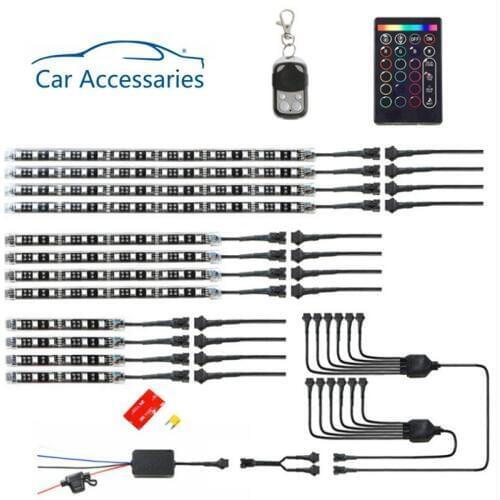 12pcs Motorcycle LED Neon Strip Lamp RGB 15-colors Remote Control Under Glow Lights 5050SMD LED Car Decorative Light Strip