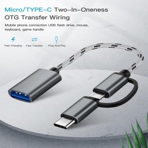 2 in 1 OTG Adapter Cable Nylon Braid USB 3.0 to Micro USB Type C Data Sync Adapter for Huawei for MacBook U Disk Type-C OTG