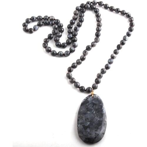 MD Fashion Jewelry Natural Beads Long Knotted Semi Precious Pendant Necklaces For Women Bead necklace