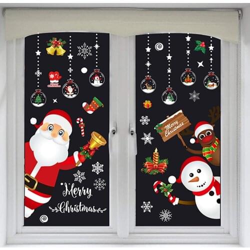 2021 Merry Christmas Wall Stickers Window Glass Festival Wall Decals Santa Murals New Year Christmas Decorations for Home Decor