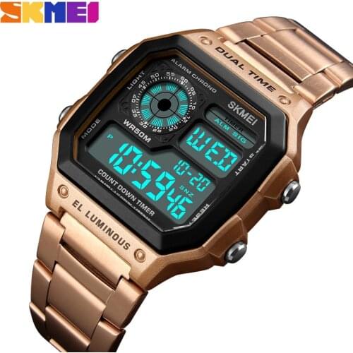 SKMEI Top Luxury Fashion Sport Watch Men 5Bar Waterproof Watches Stainless Steel Strap Digital Watch reloj hombre 1335