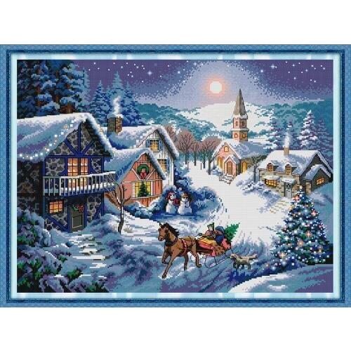 Dusk in the snow cross stitch kit aida 14ct 11ct count print canvas stitches embroidery DIY handmade