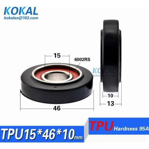[TPU1546-10] high loading 10PCS/LOT Low noise 6002RS 6002 TPU rubber Assembly line fitting sliding guide wheel roller 15*46*10mm