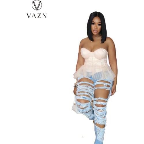 VAZN 2021 INS Plus Size High-end Solid Upsurge Patchwork Special High Street Sexy Young Long Denim Straight Pants